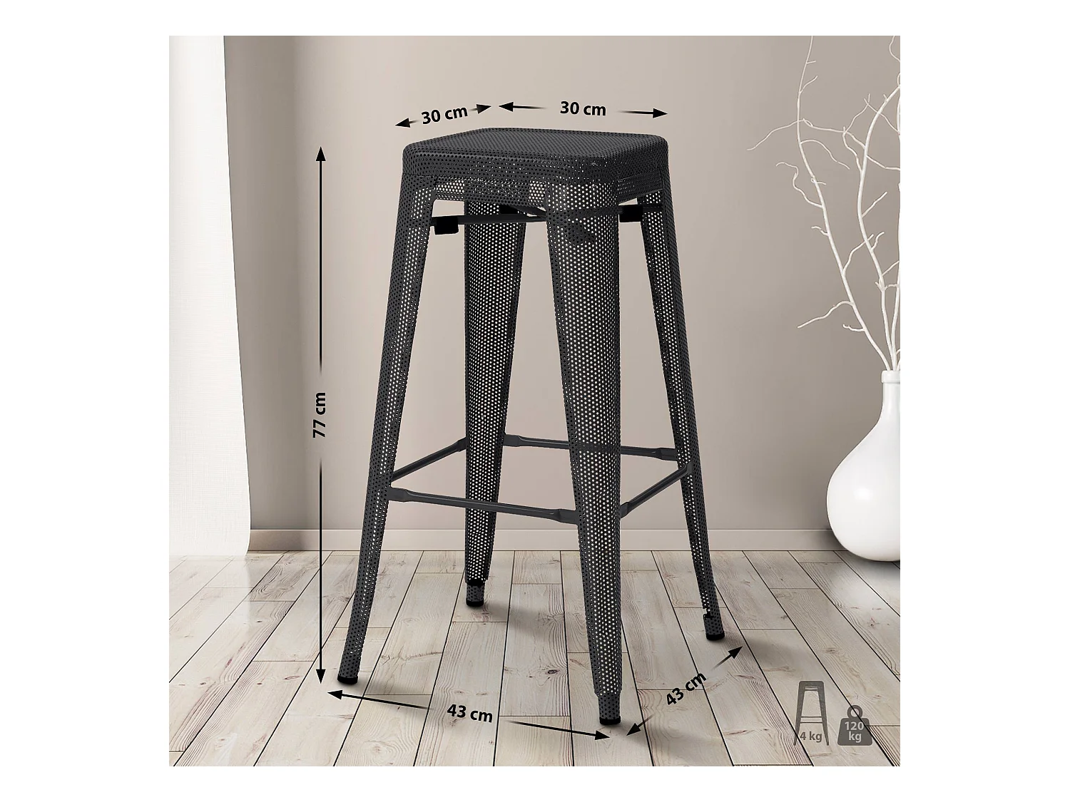 Lot de 4  Tabouret de bar - Métal - Noir - Fletcher