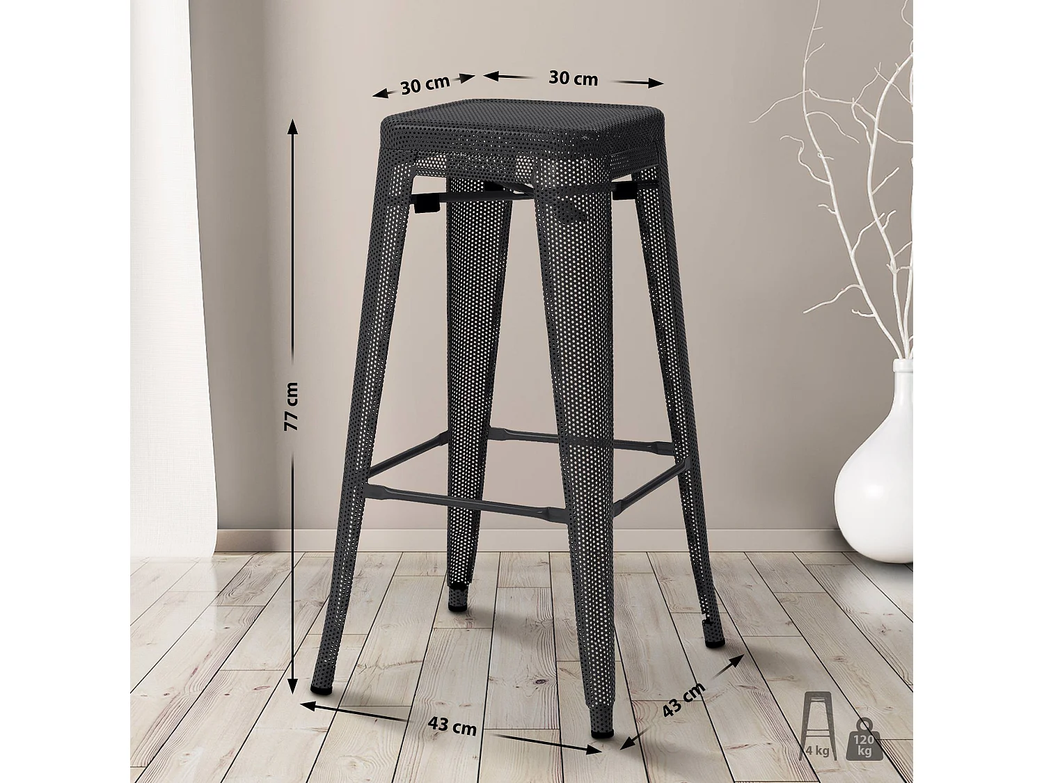 Lot de 4  Tabouret de bar - Métal - Noir - Fletcher