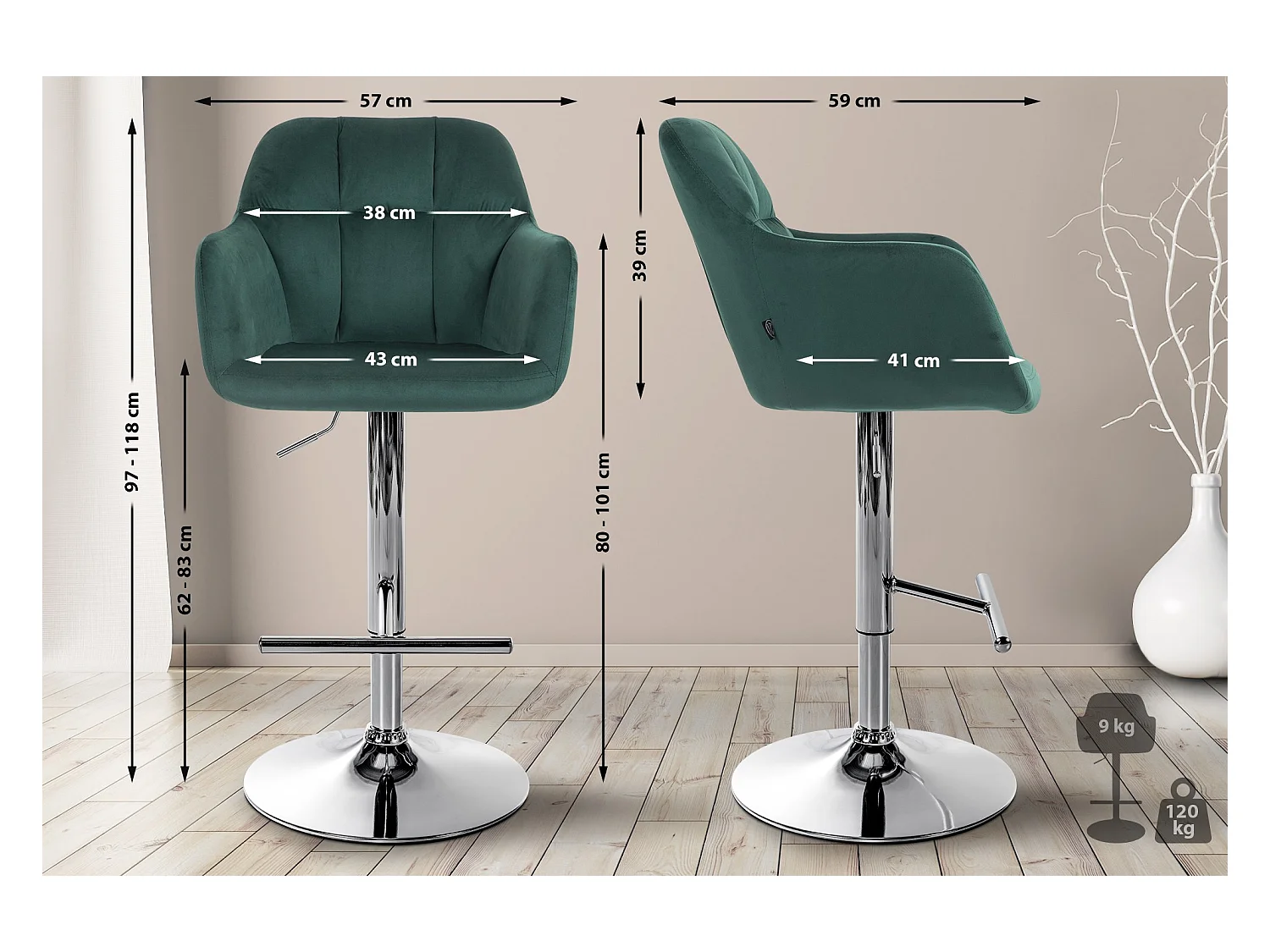 Tabouret de bar - Velours - Vert - Natoma