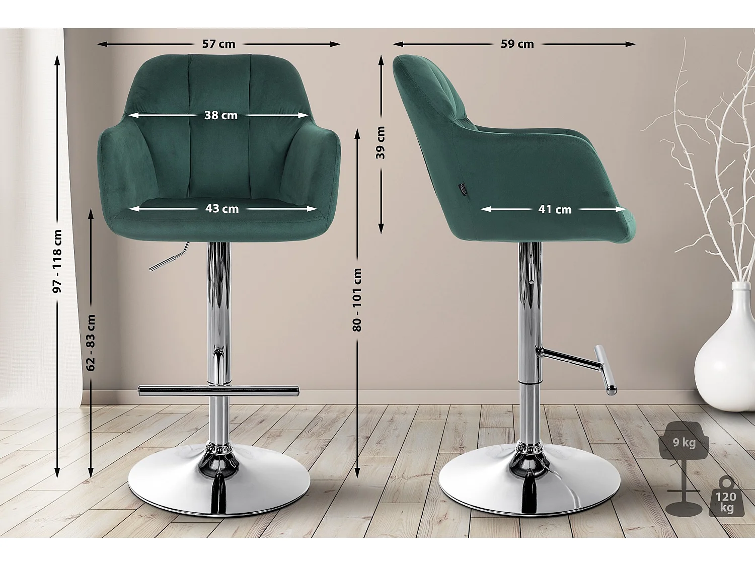 Tabouret de bar - Velours - Vert - Natoma