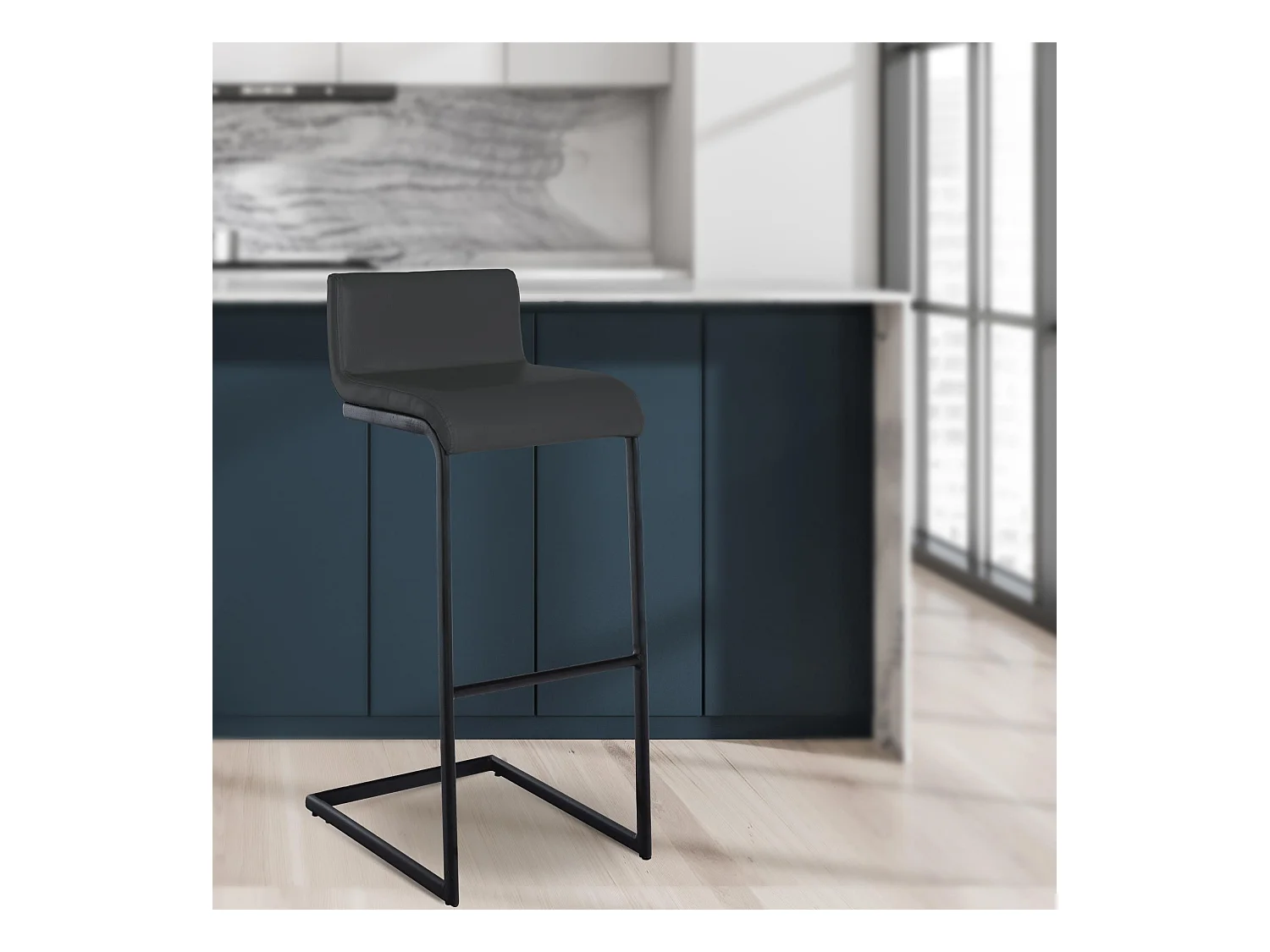 Tabouret de bar - Similicuir - Gris foncé - Newport
