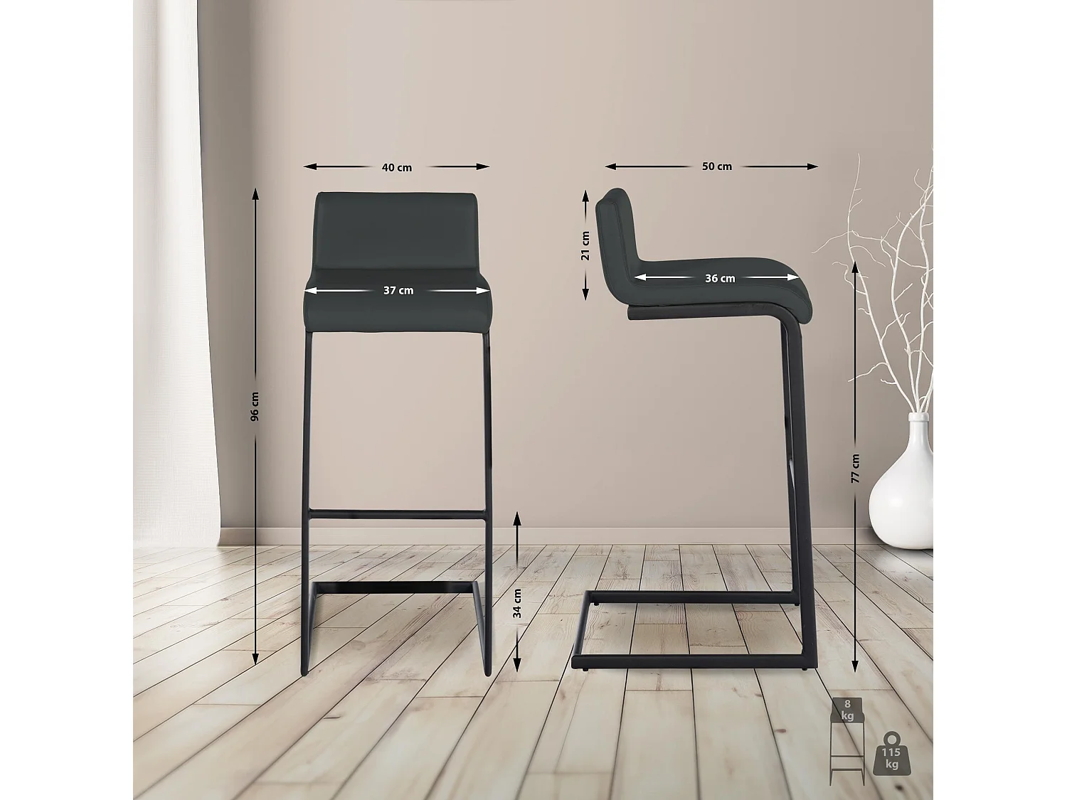 Tabouret de bar - Similicuir - Gris foncé - Newport