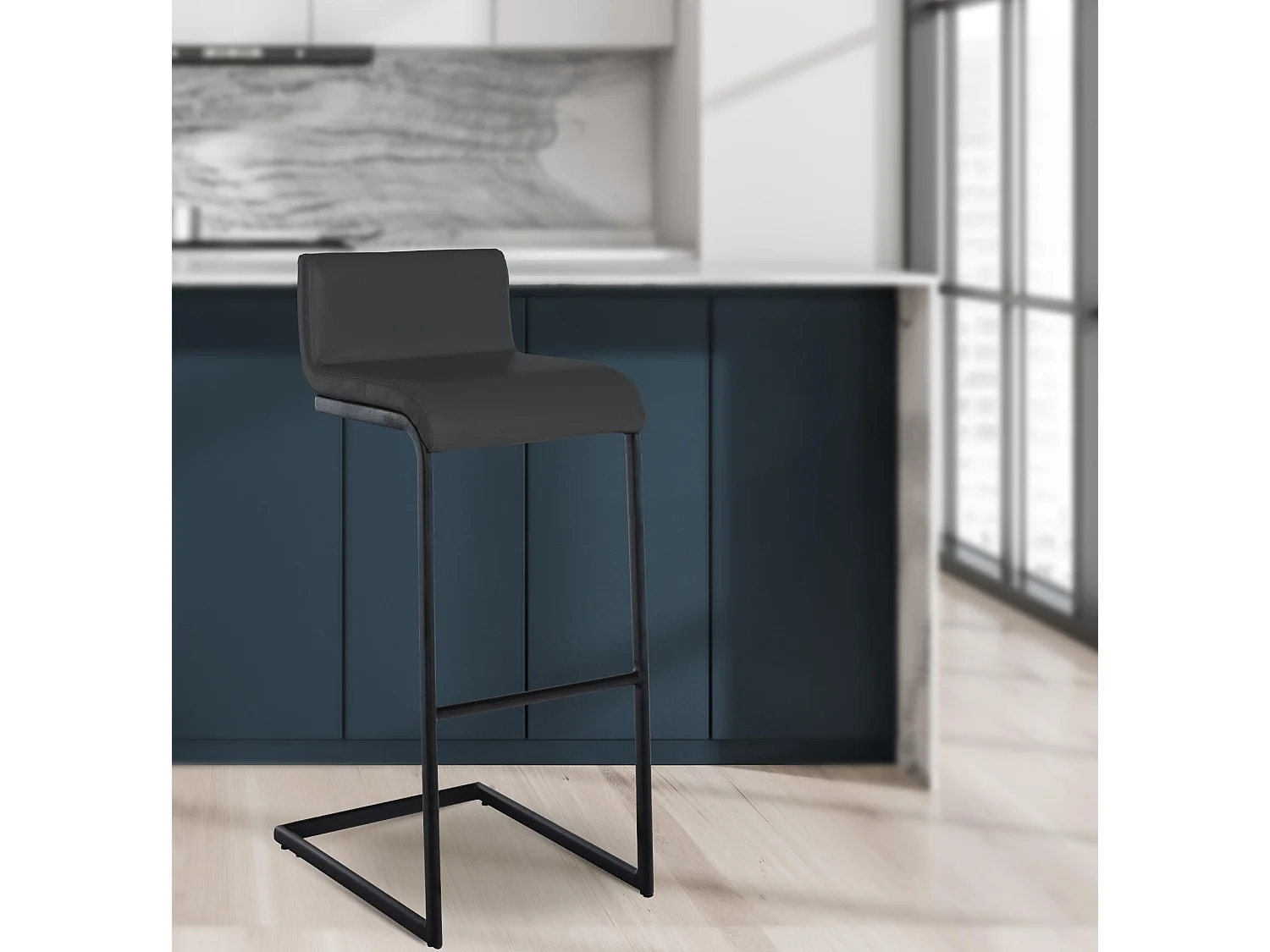 Tabouret de bar - Similicuir - Gris foncé - Newport