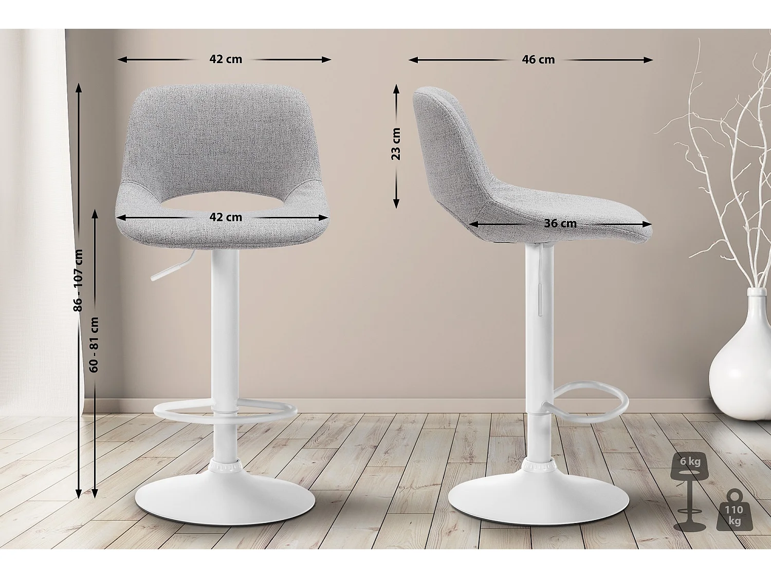 Tabouret de bar - Tissu - Gris clair - Camden