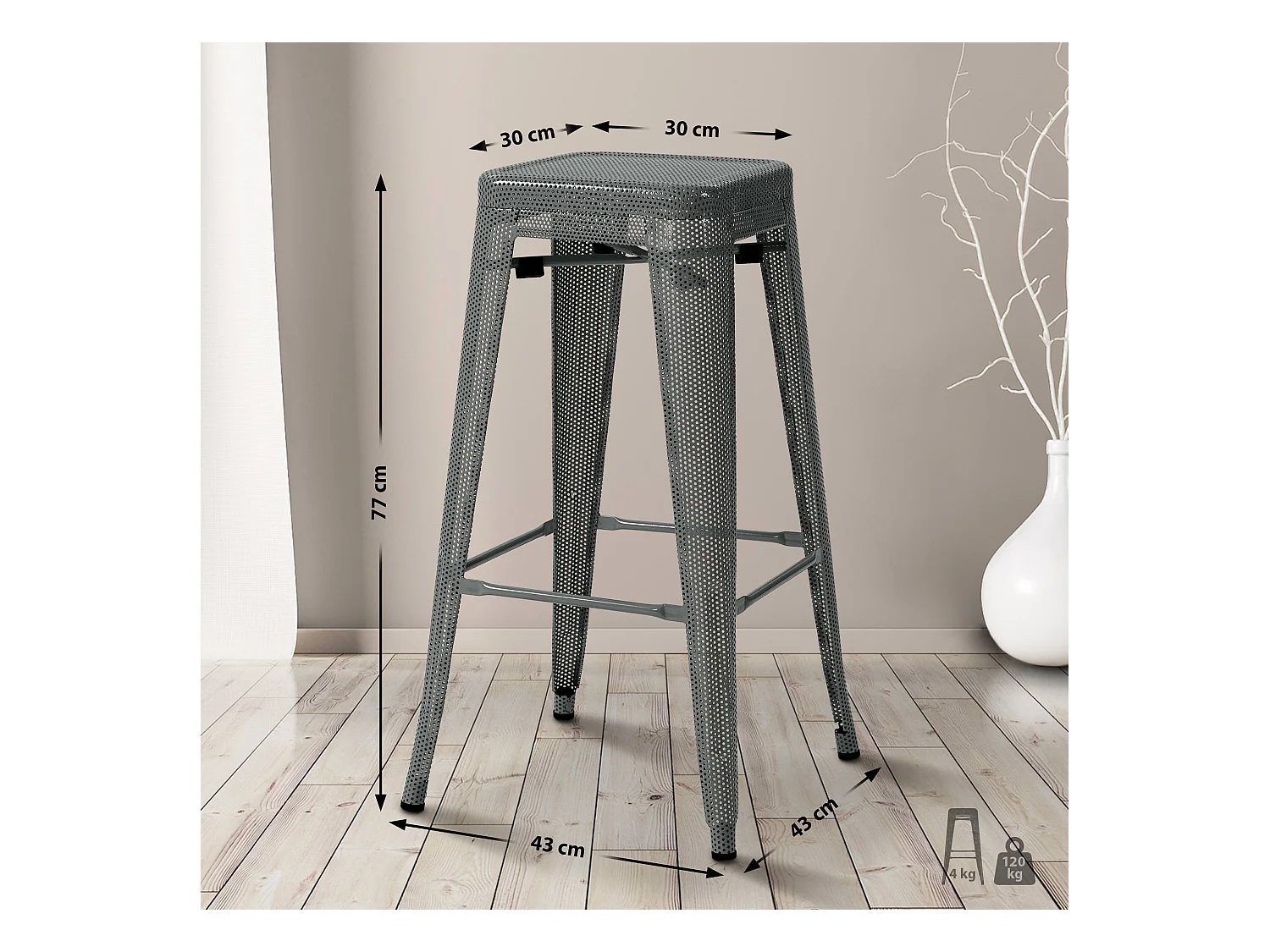 Lot de 4  Tabouret de bar - Métal - Gris - Fletcher