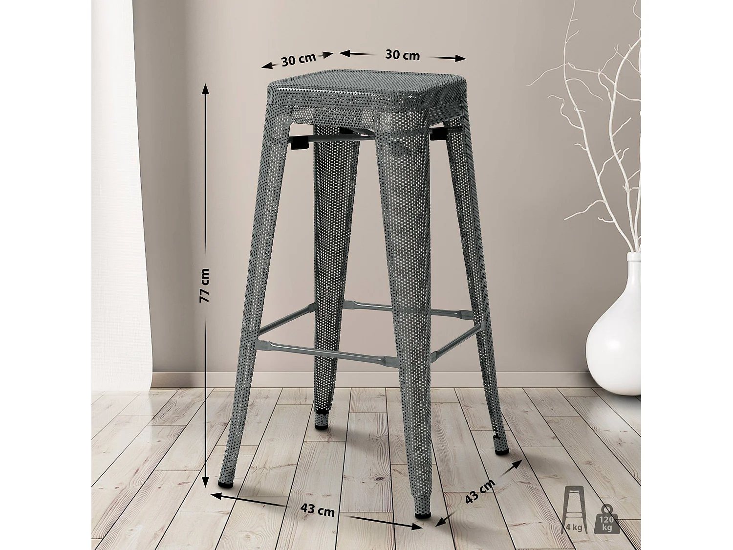 Lot de 4  Tabouret de bar - Métal - Gris - Fletcher