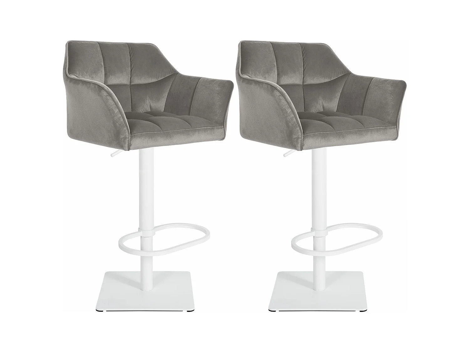 Lot de 2  Tabouret de bar - Velours - Gris - Damaso
