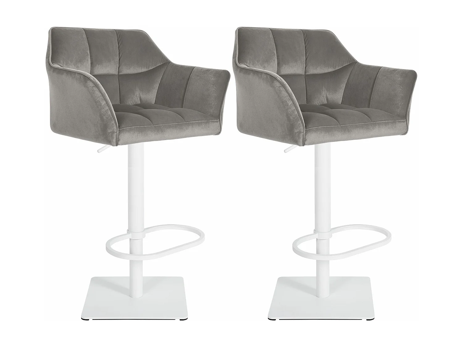 Lot de 2  Tabouret de bar - Velours - Gris - Damaso