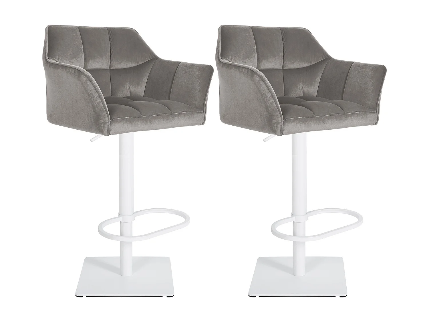 Lot de 2  Tabouret de bar - Velours - Gris - Damaso