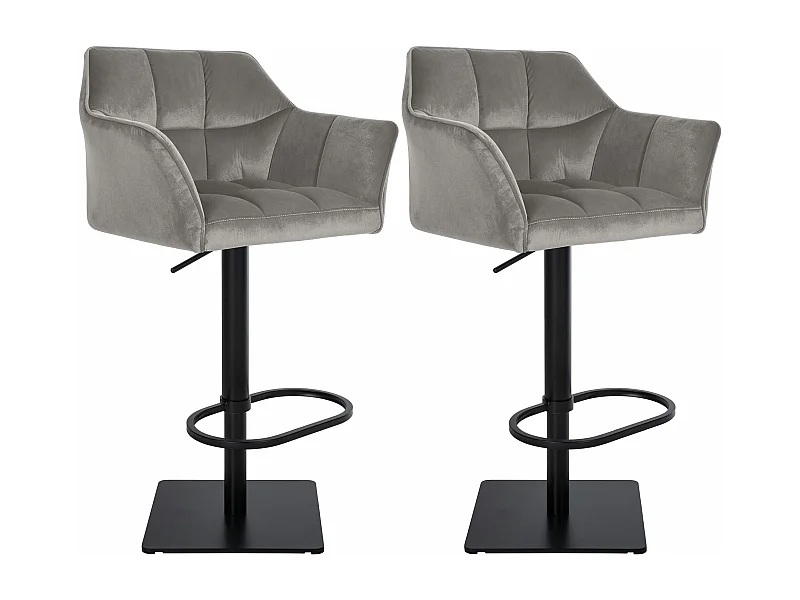 Lot de 2  Tabouret de bar - Velours - Gris - Damaso