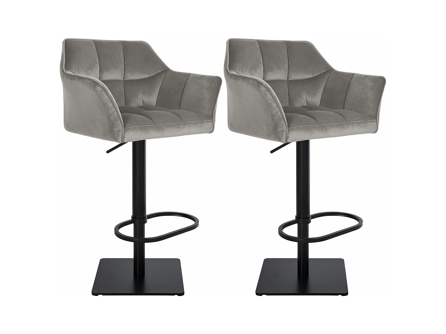Lot de 2  Tabouret de bar - Velours - Gris - Damaso