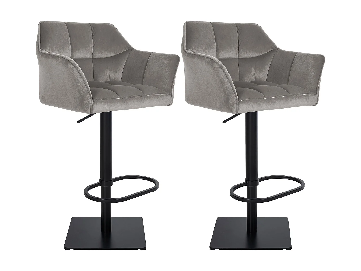 Lot de 2  Tabouret de bar - Velours - Gris - Damaso
