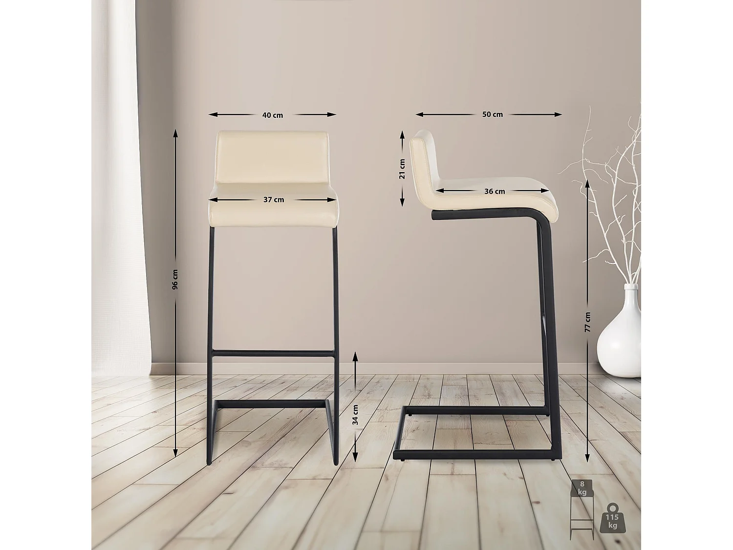 Tabouret de bar - Similicuir - Crème - Newport