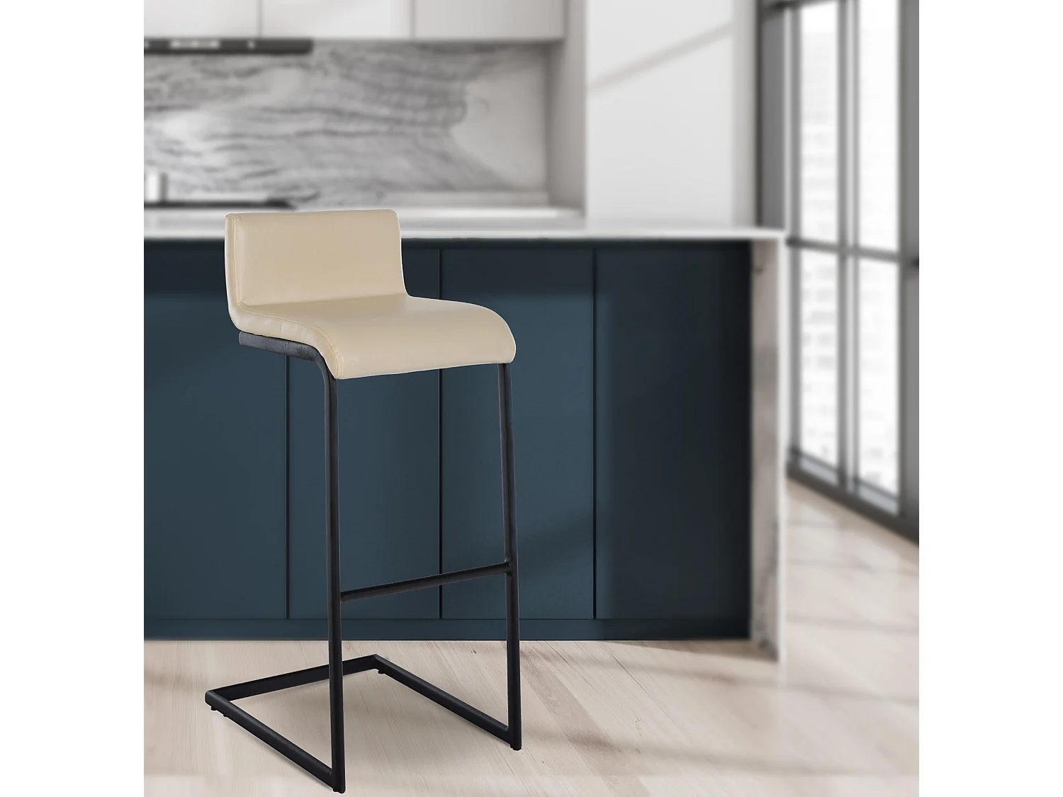 Tabouret de bar - Similicuir - Crème - Newport