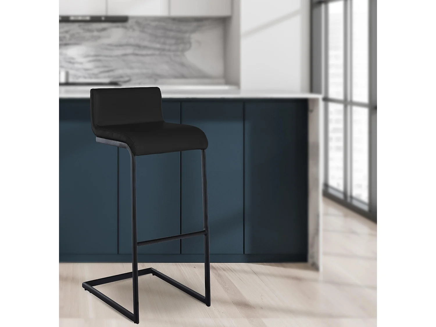 Tabouret de bar - Similicuir - Noir - Newport