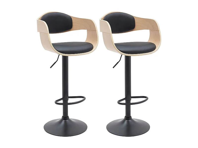 Lot de 2  Tabouret de bar - Similicuir - Nature / Noir - Kingston
