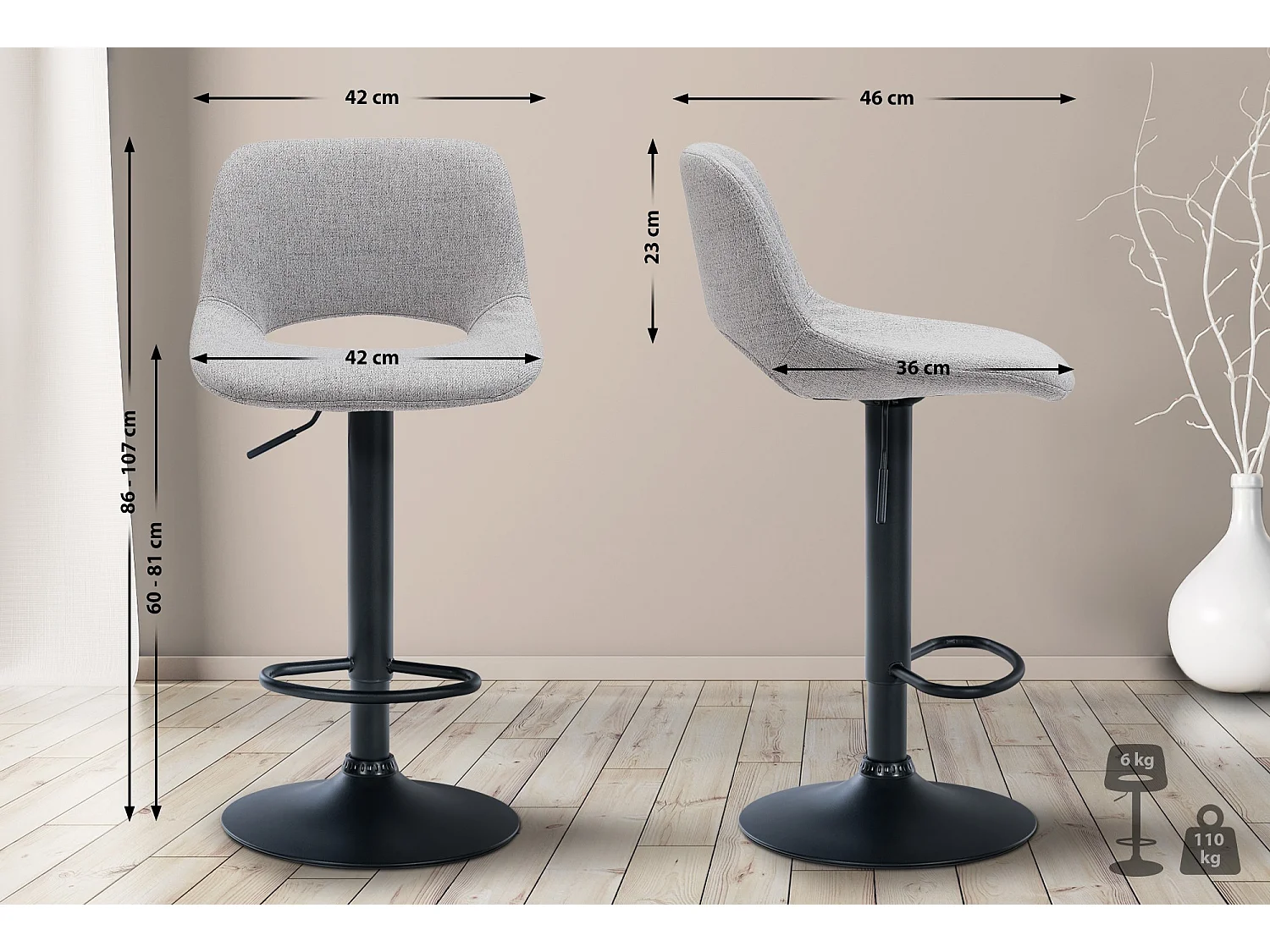 Tabouret de bar - Tissu - Gris clair - Camden