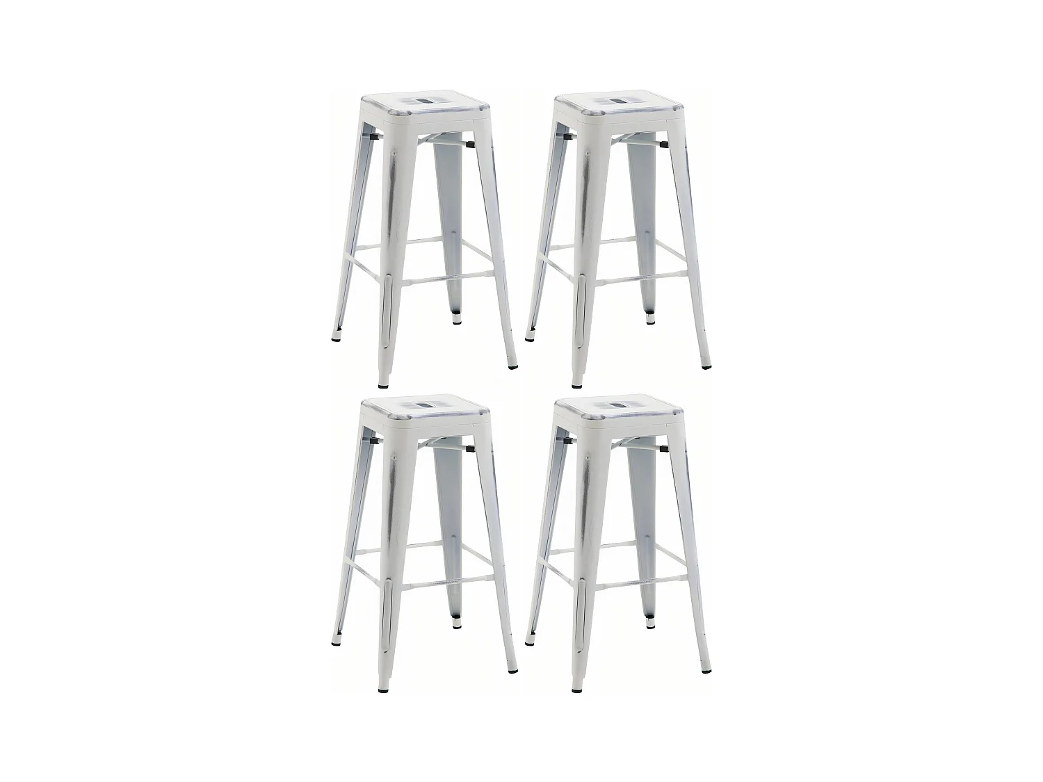 Lot de 4  Tabouret de bar - Métal - Blanc antique - Joshua