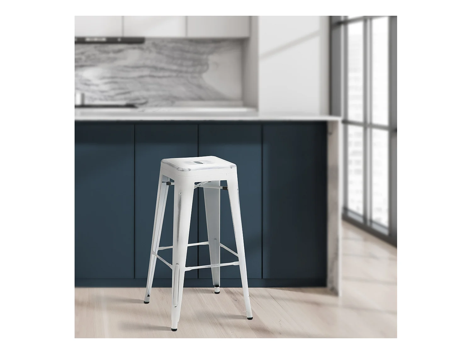 Lot de 4  Tabouret de bar - Métal - Blanc antique - Joshua