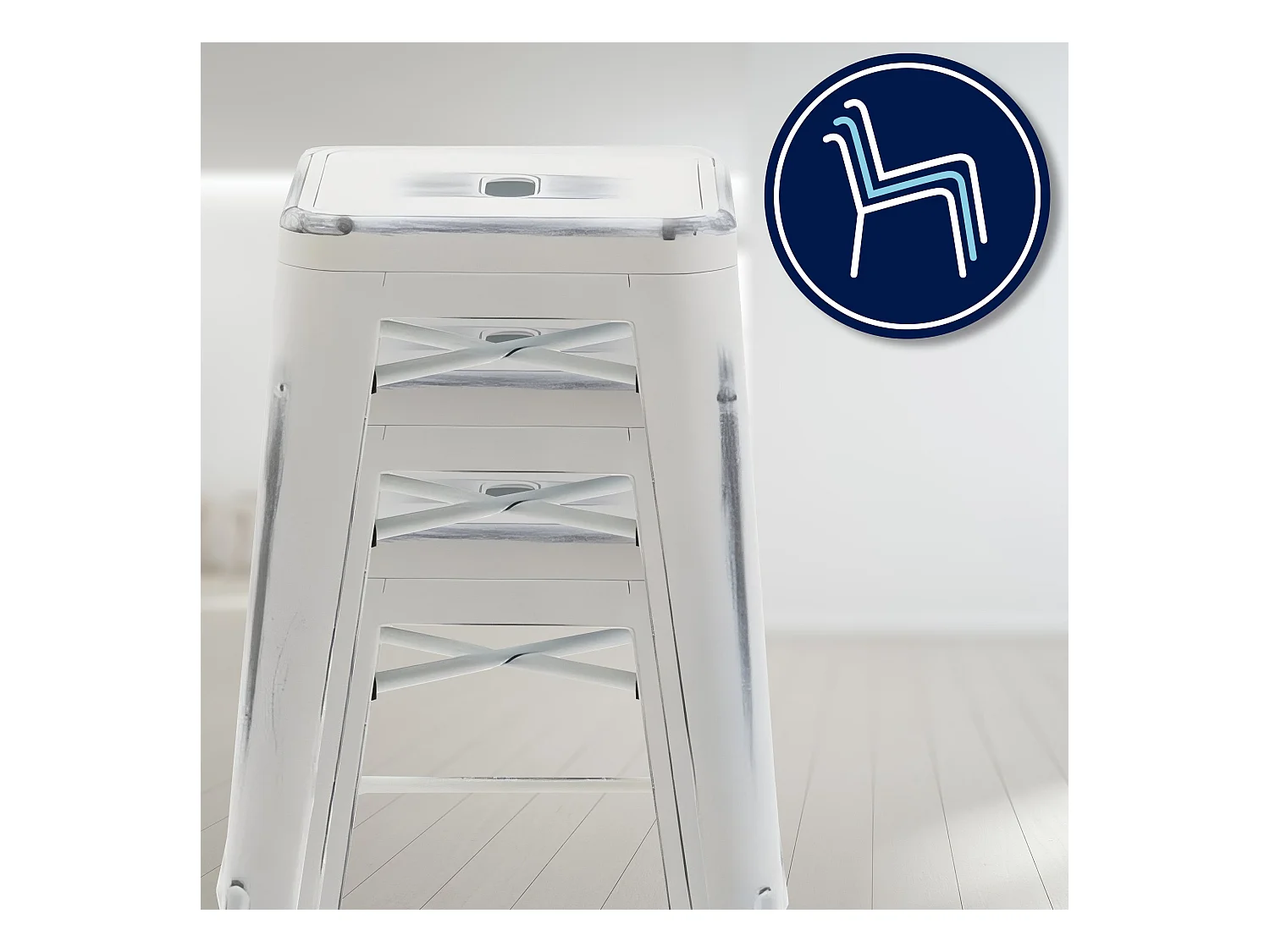 Lot de 4  Tabouret de bar - Métal - Blanc antique - Joshua