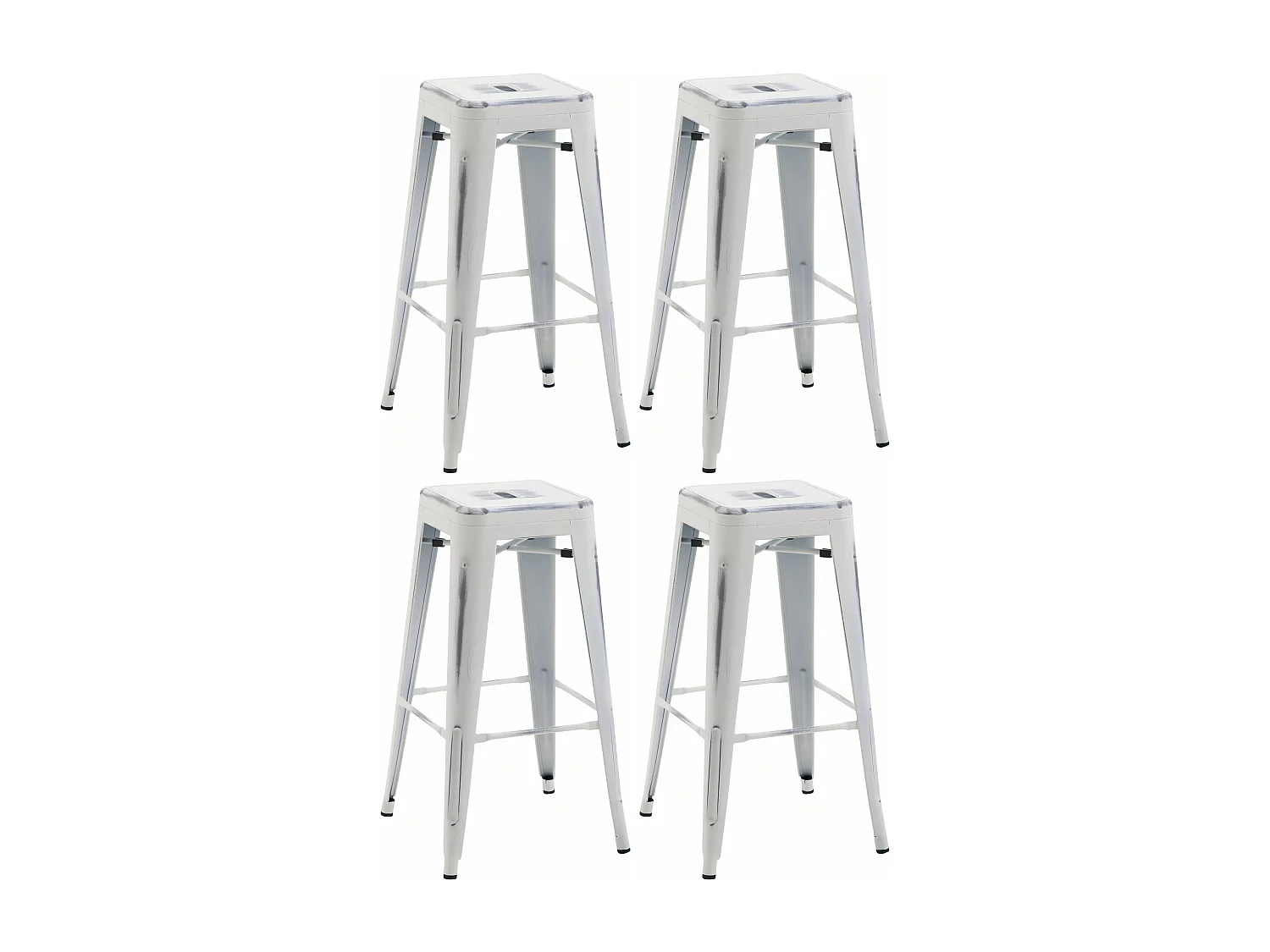 Lot de 4  Tabouret de bar - Métal - Blanc antique - Joshua