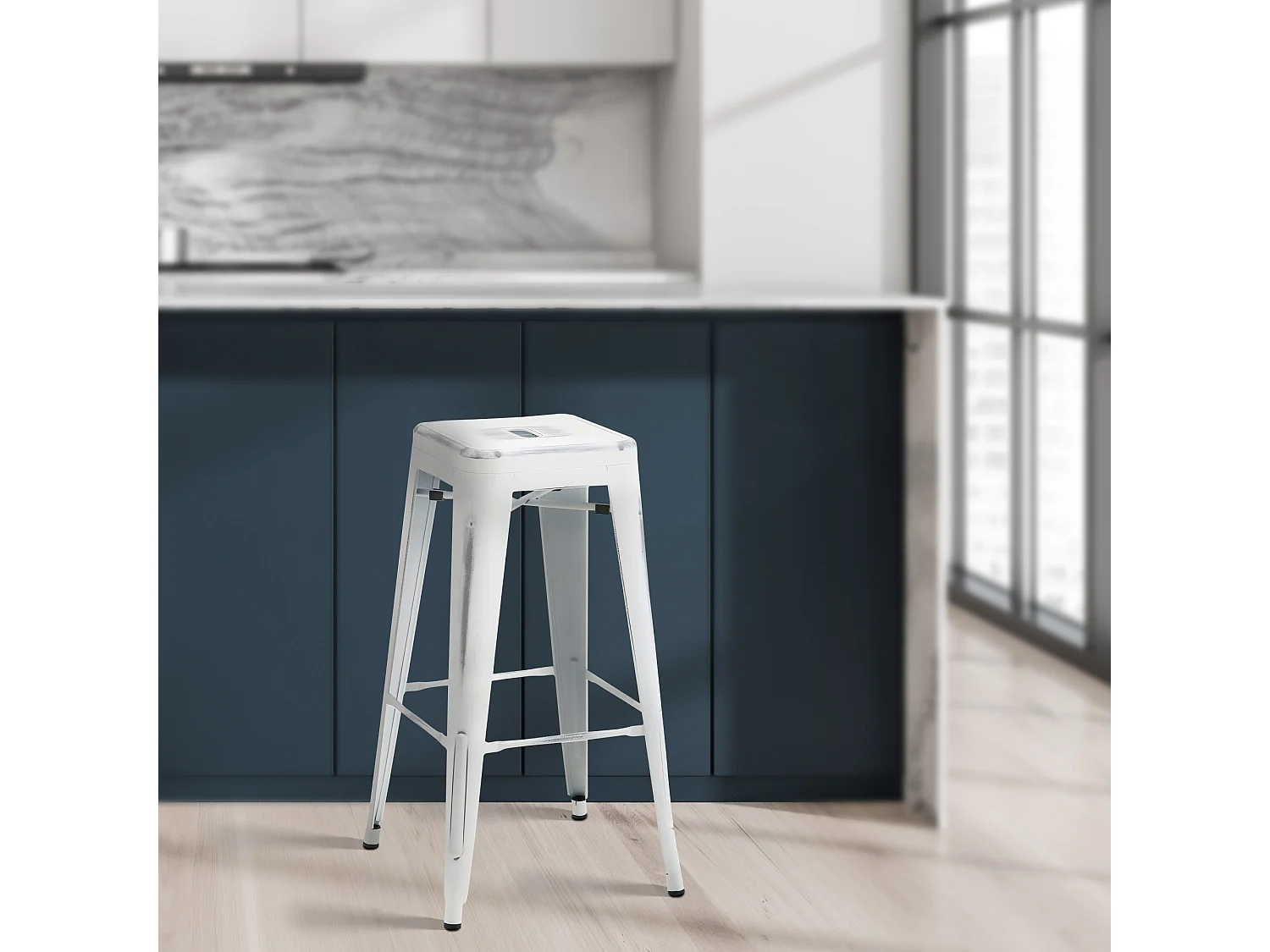 Lot de 4  Tabouret de bar - Métal - Blanc antique - Joshua