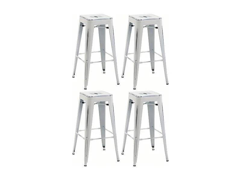 Lot de 4  Tabouret de bar - Métal - Blanc antique - Joshua