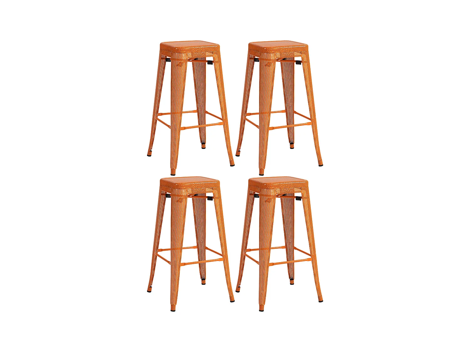 Lot de 4  Tabouret de bar - Métal - Orange - Fletcher