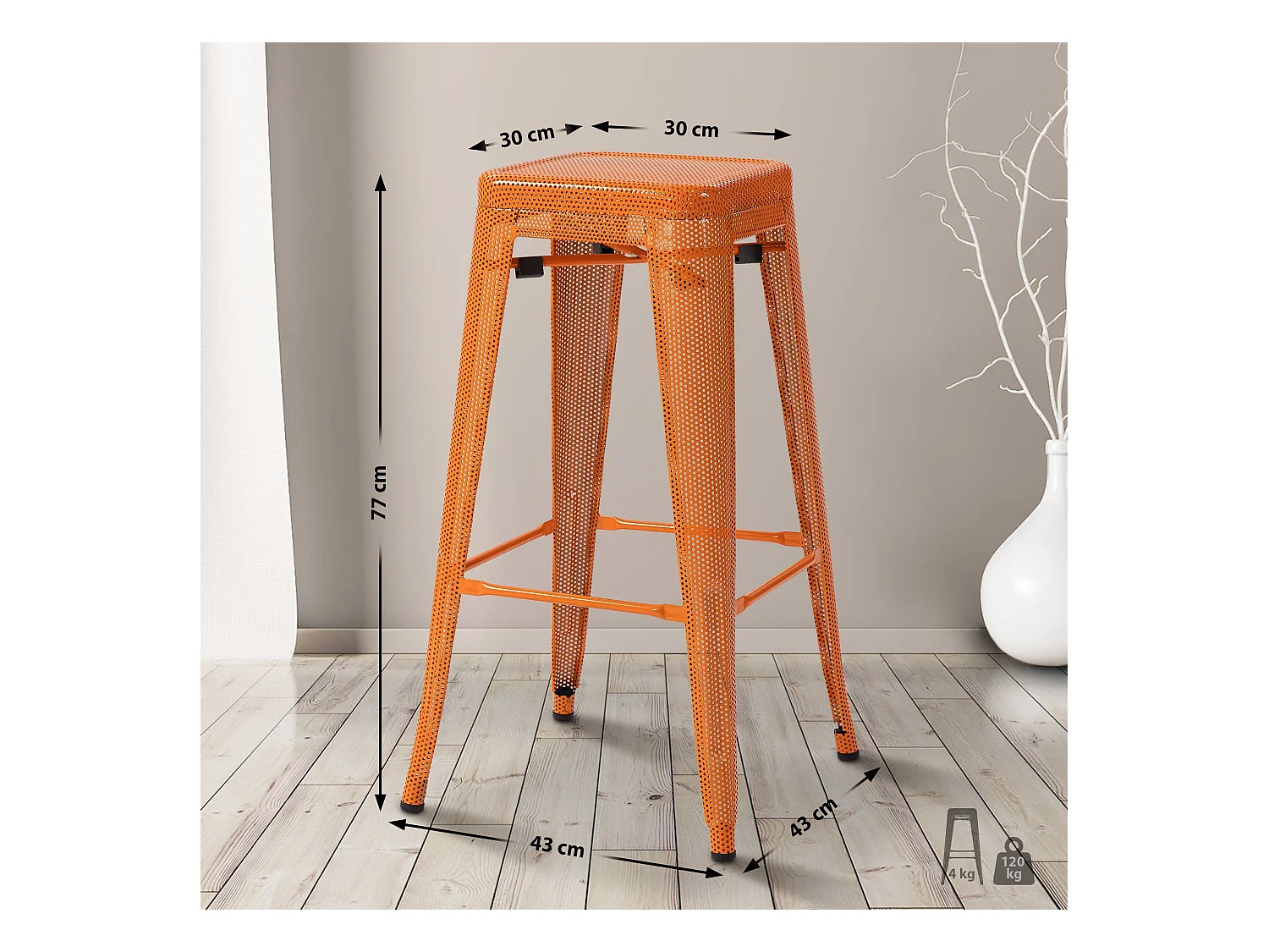 Lot de 4  Tabouret de bar - Métal - Orange - Fletcher