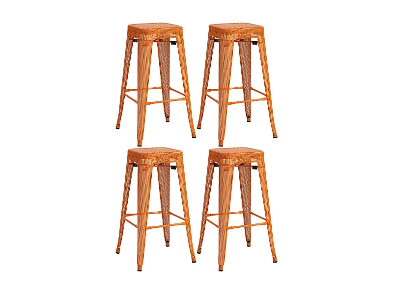 Lot de 4  Tabouret de bar - Métal - Orange - Fletcher