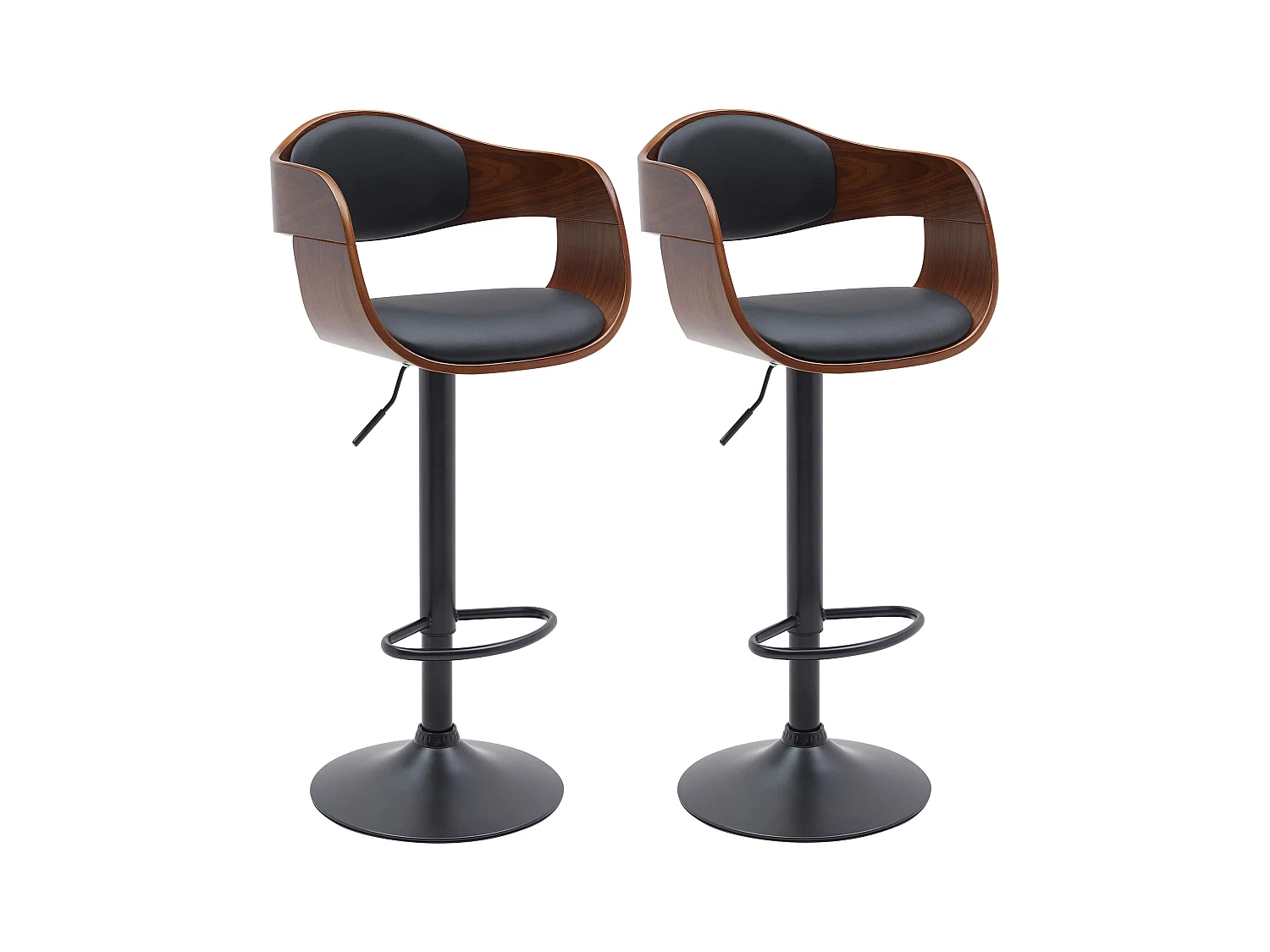 Lot de 2  Tabouret de bar - Similicuir - Noyer / Noir - Kingston
