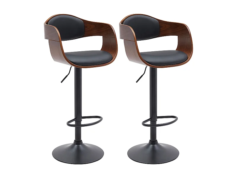 Lot de 2  Tabouret de bar - Similicuir - Noyer / Noir - Kingston