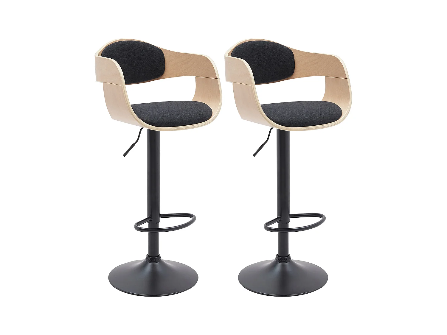 Lot de 2  Tabouret de bar - Tissu - Nature / Noir - Kingston