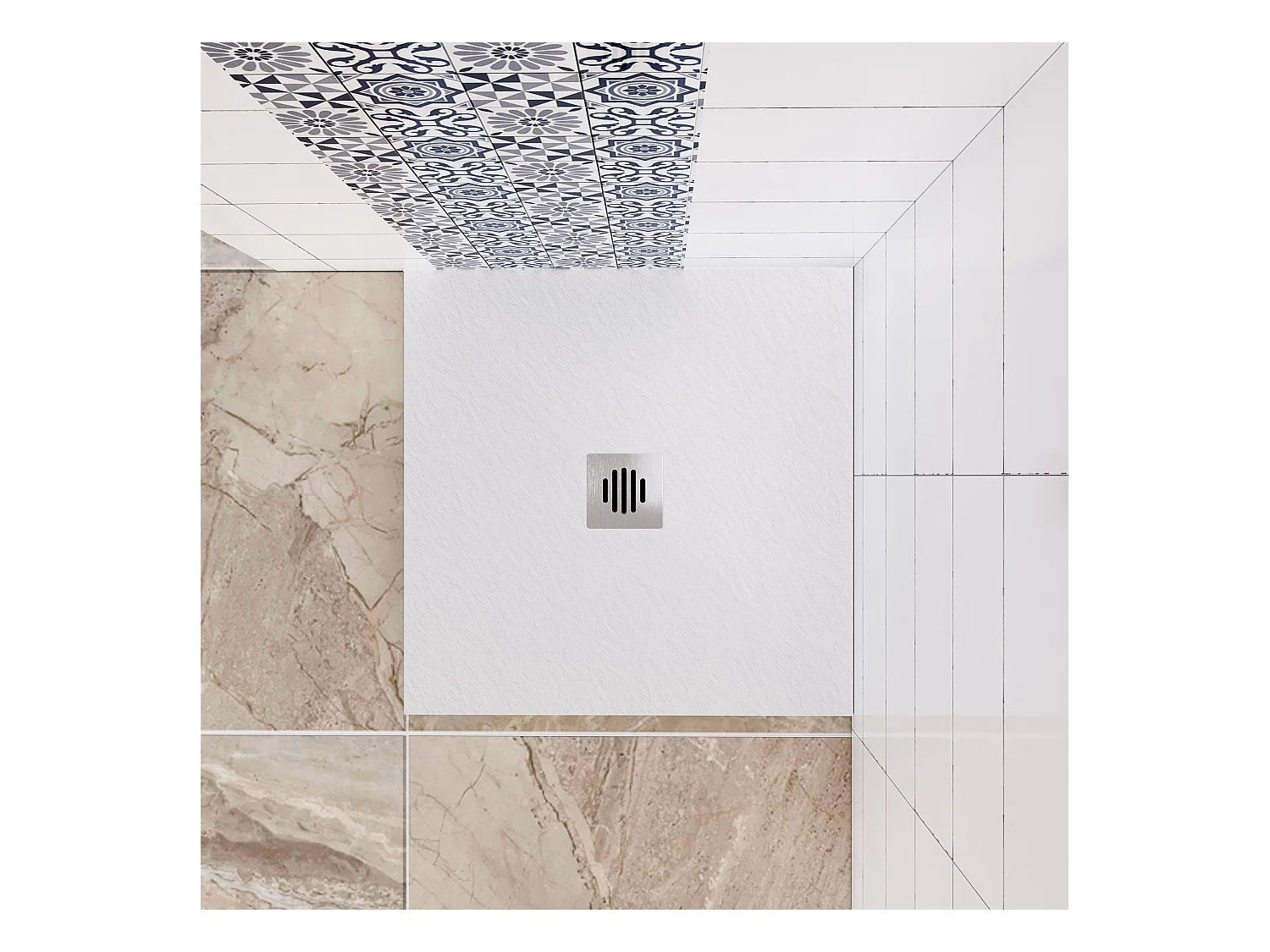 Aica receveur de douche carré Blanc 80x80x3cm，Extra plat antidérapant,Receveur extra-plat à poser ou à encastrer avec une grille en inox