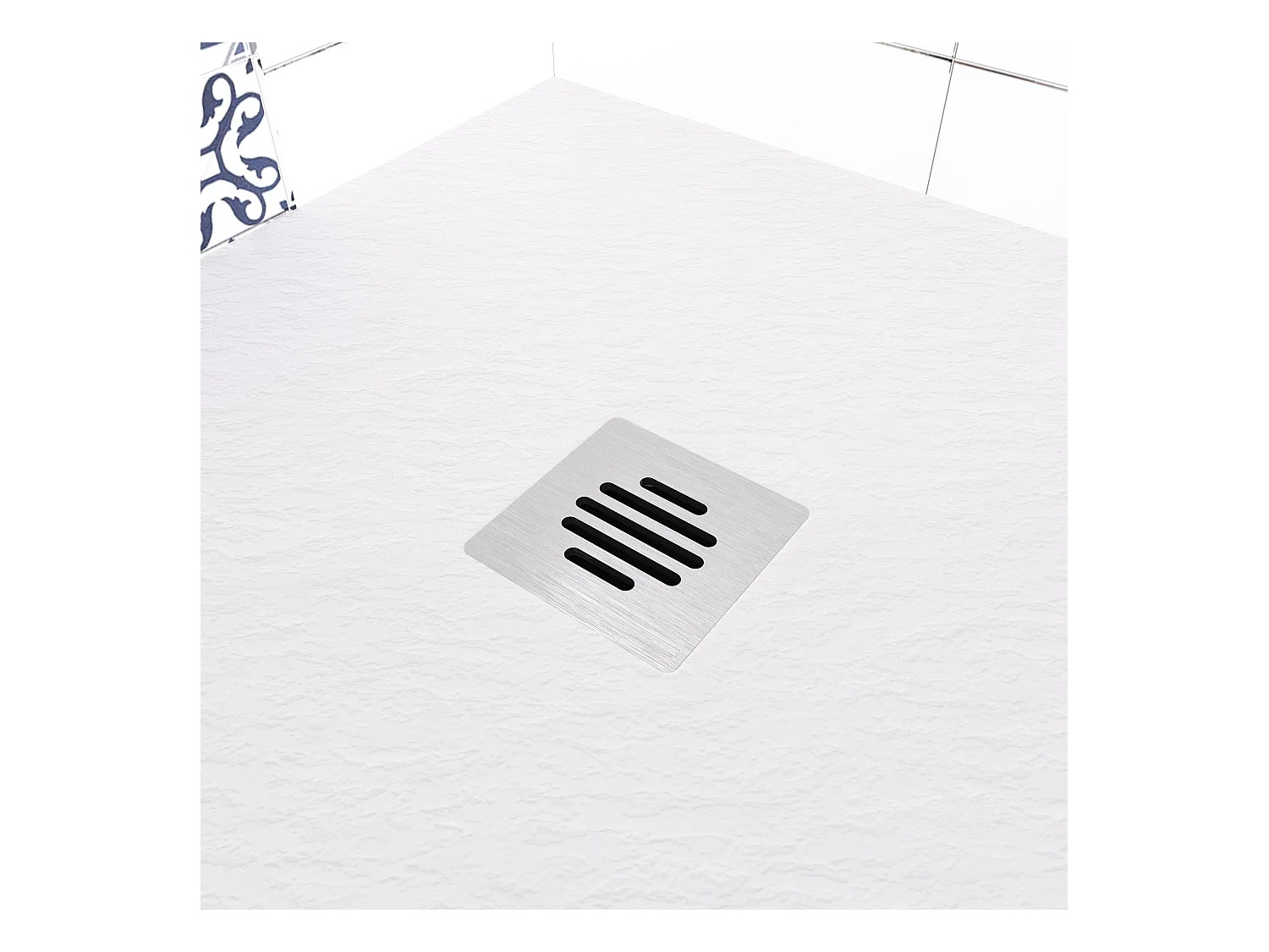 Aica receveur de douche carré Blanc 80x80x3cm，Extra plat antidérapant,Receveur extra-plat à poser ou à encastrer avec une grille en inox