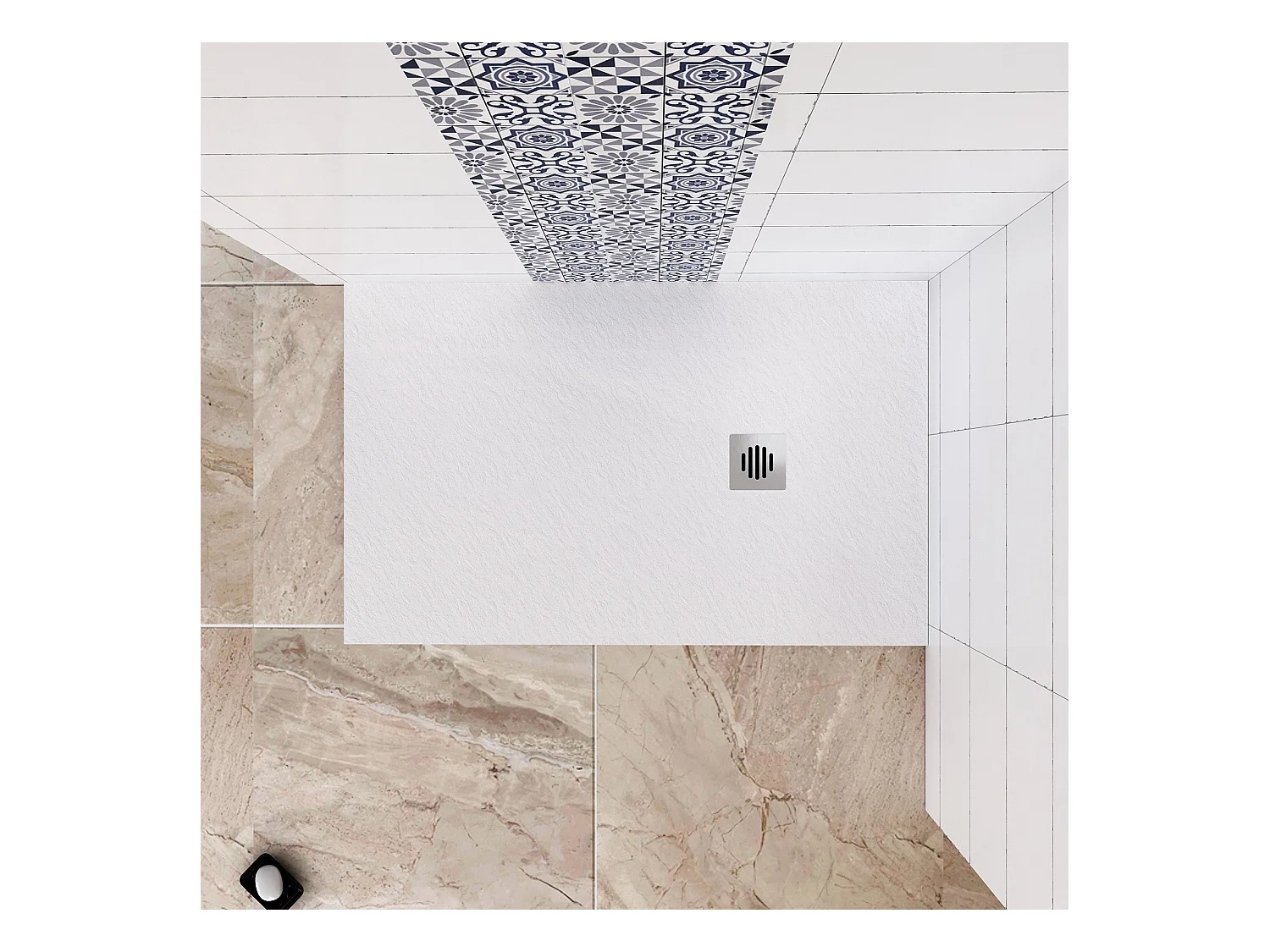 Aica receveur de douche Rectangulaire 140x90x3cm,Extra plat Blanc antidérapant ,Receveur extra-plat à poser ou à encastrer,avec une grille en inox