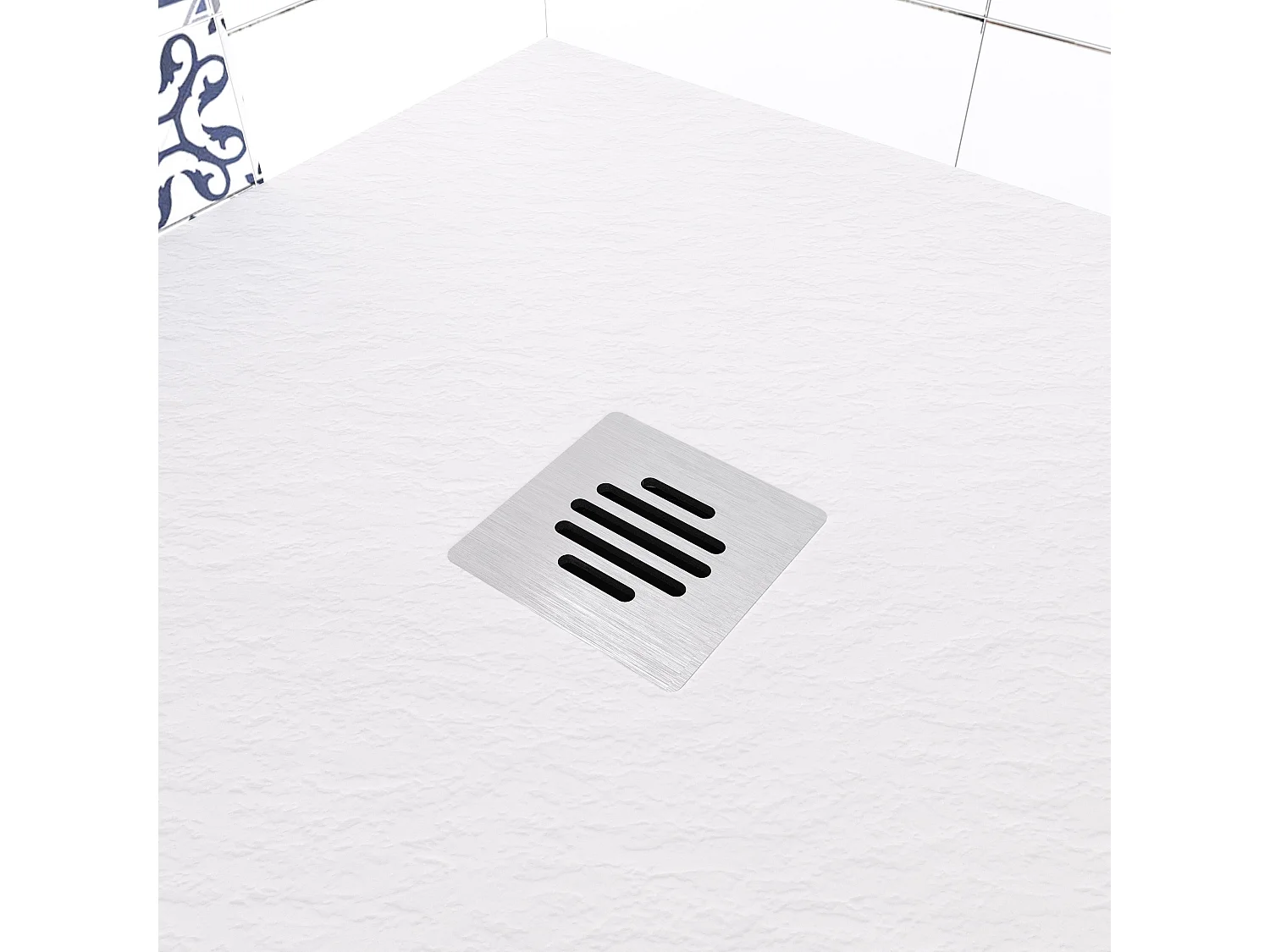 Aica receveur de douche Rectangulaire 140x90x3cm,Extra plat Blanc antidérapant ,Receveur extra-plat à poser ou à encastrer,avec une grille en inox