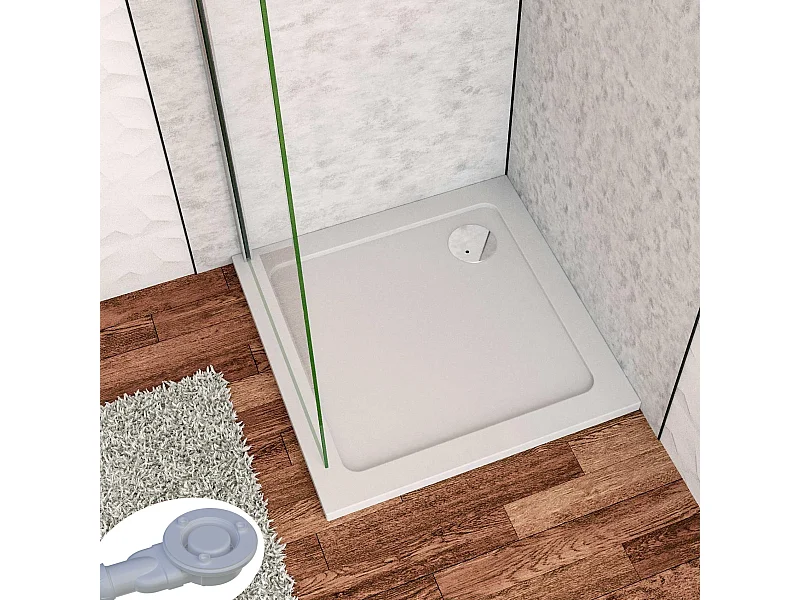 Aica receveur de douche carré Blanc 80x80x3cm,bac à douche Avec une bonde Design ultra-mince,en marbre minéral et mixte résine,Modèle Classique