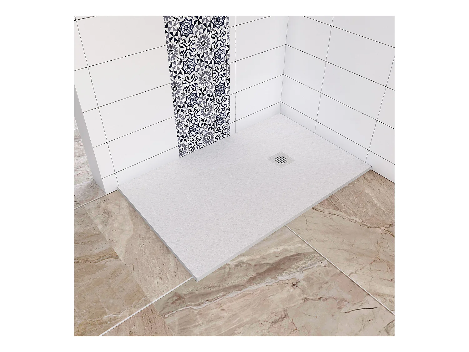 Aica receveur de douche Rectangulaire 120x80x3cm,Extra plat Blanc antidérapant,Receveur extra-plat à poser ou à encastrer,avec une grille en ABS