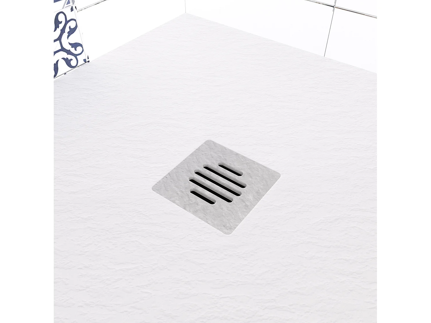 Aica receveur de douche carré Blanc 80x80x3cm，Extra plat antidérapant,Receveur extra-plat à poser ou à encastrer avec une grille en ABS
