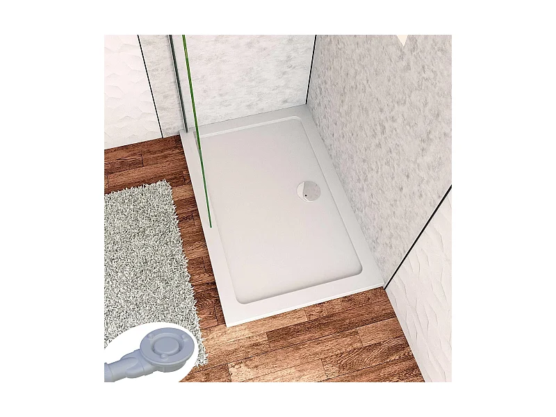 Aica receveur de douche Blanc Rectangulaire 110x90x3cm,bac à douche Avec une bonde Design ultra-mince,antidérapant,en marbre minéral et mixte résine