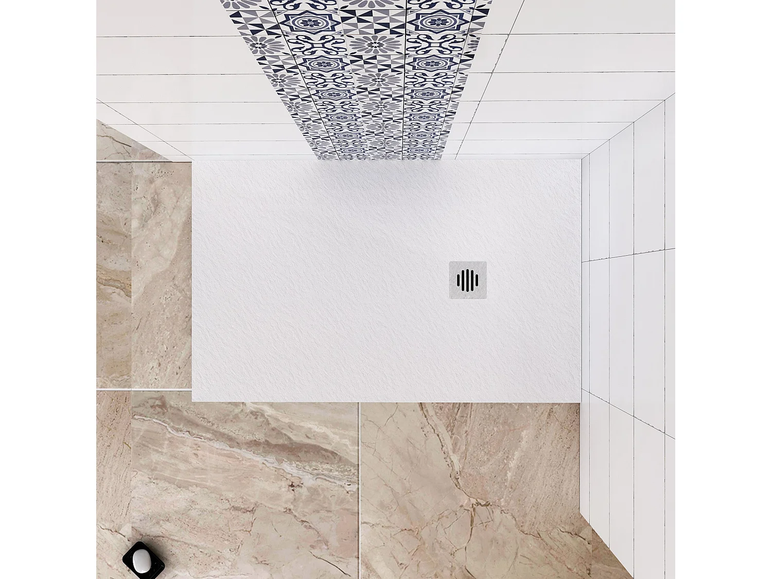 Aica receveur de douche Rectangulaire 120x90x3cm,Extra plat Blanc antidérapant ,Receveur extra-plat à poser ou à encastrer,avec une grille en ABS