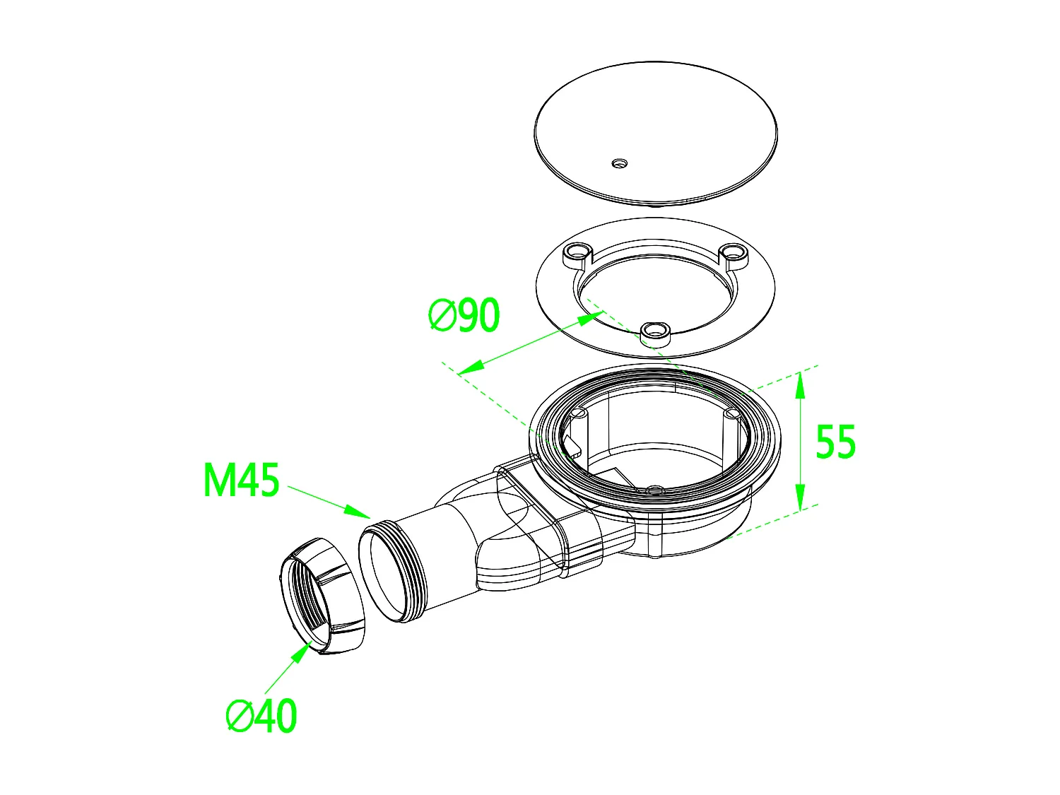 Aica receveur de douche 1/4 de cercle Blanc 90x90x3cm,bac à douche Avec une bonde Design ultra-mince,en marbre minéral et mixte résine,Modèle Classique