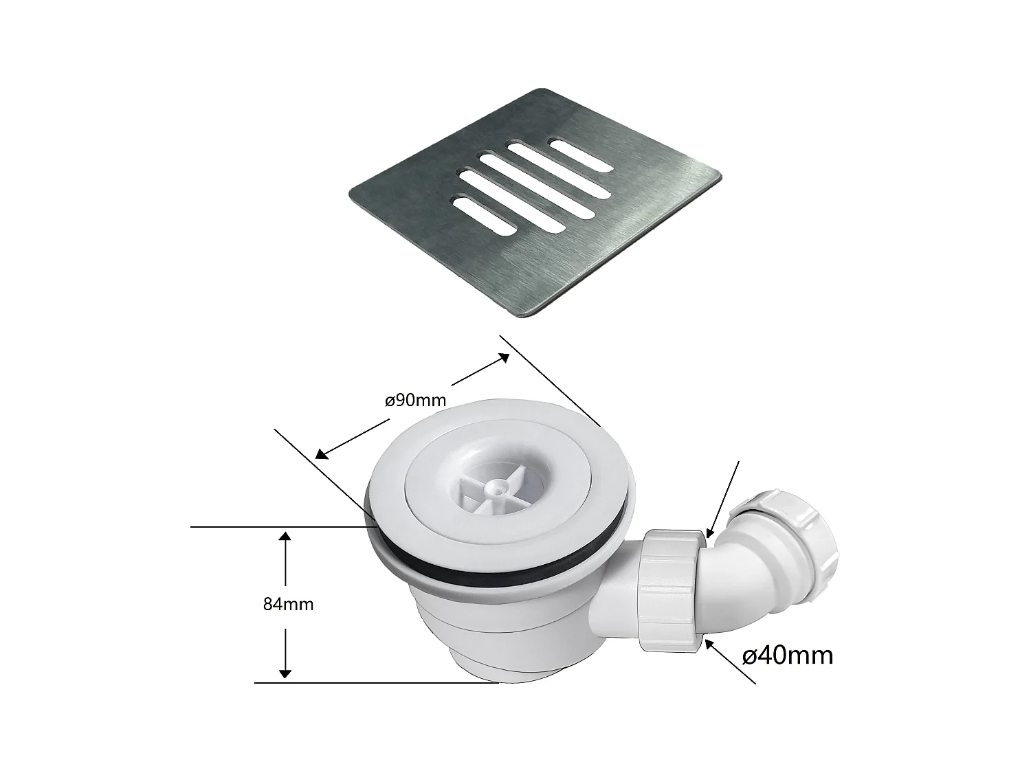 Aica receveur de douche Rectangulaire 100x80x3cm,Extra plat Blanc antidérapant,Receveur extra-plat à poser ou à encastrer,avec une grille en inox