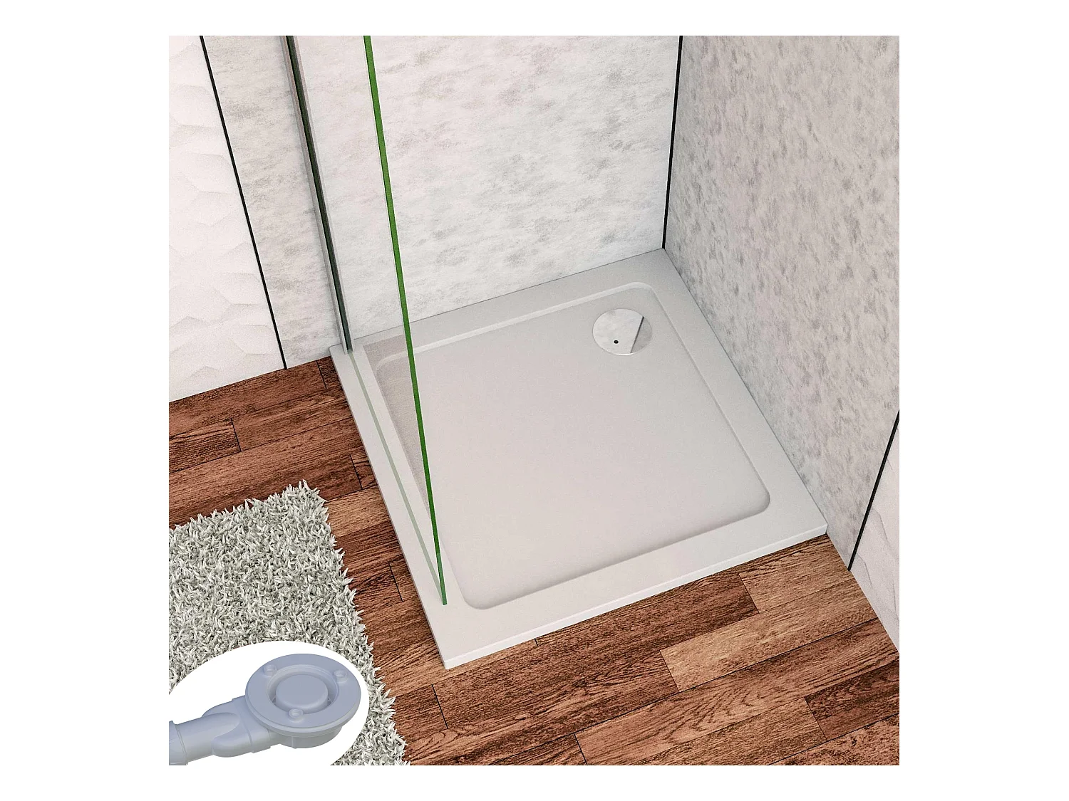 Aica vierkante douchebak Wit 70x70x3cm, douchebak Met afvoer Ultradun design, in mineraal marmer en gemengde hars, Klassiek model