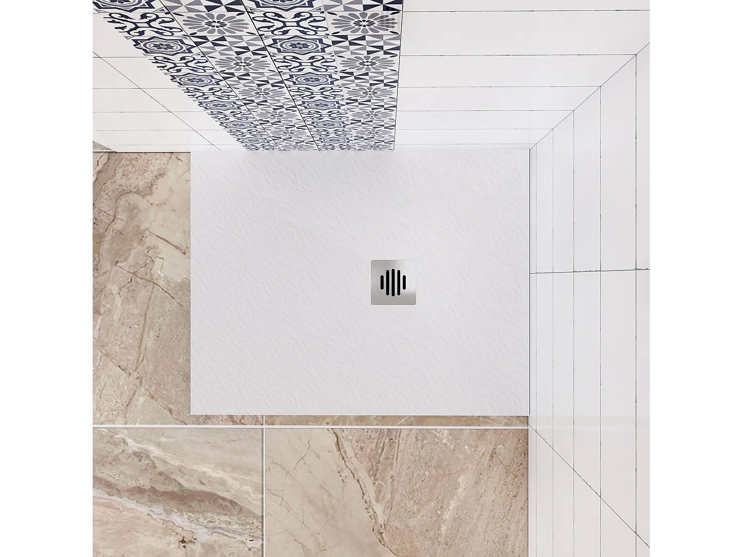 Aica receveur de douche Rectangulaire 100x90x3cm,Extra plat Blanc antidérapant ,Receveur extra-plat à poser ou à encastrer,avec une grille en inox