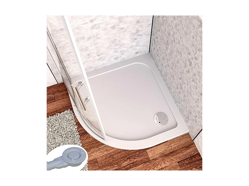 Aica receveur de douche 1/4 de cercle Blanc 80x80x3cm,bac à douche Avec une bonde Design ultra-mince,en marbre minéral et mixte résine,Modèle Classique