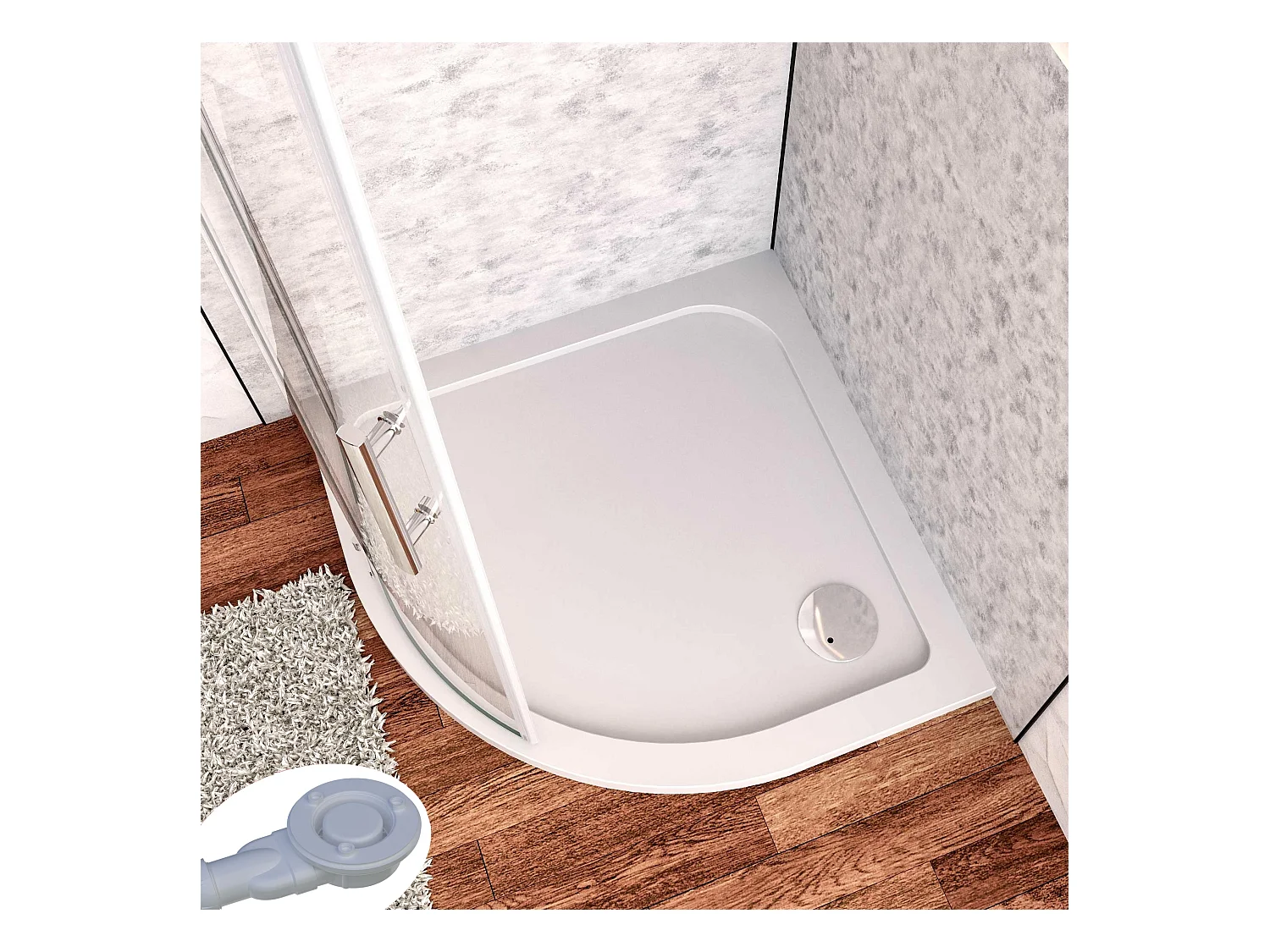 Aica receveur de douche 1/4 de cercle Blanc 80x80x3cm,bac à douche Avec une bonde Design ultra-mince,en marbre minéral et mixte résine,Modèle Classique