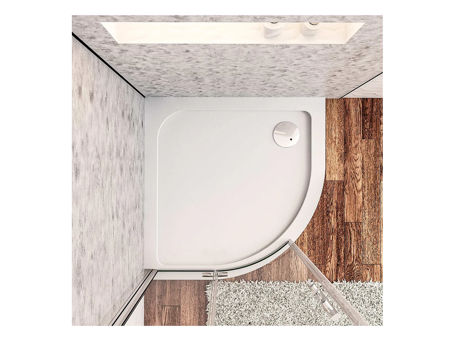 Aica receveur de douche 1/4 de cercle Blanc 80x80x3cm,bac à douche Avec une bonde Design ultra-mince,en marbre minéral et mixte résine,Modèle Classique