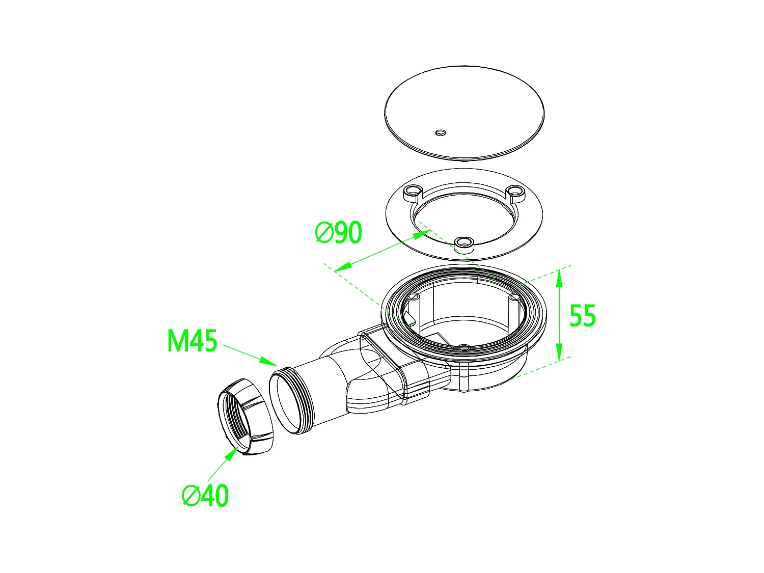 Aica receveur de douche 1/4 de cercle Blanc 80x80x3cm,bac à douche Avec une bonde Design ultra-mince,en marbre minéral et mixte résine,Modèle Classique